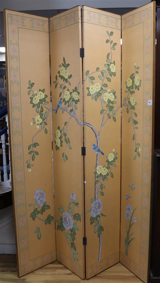 A four fold Oriental screen, H.213cm